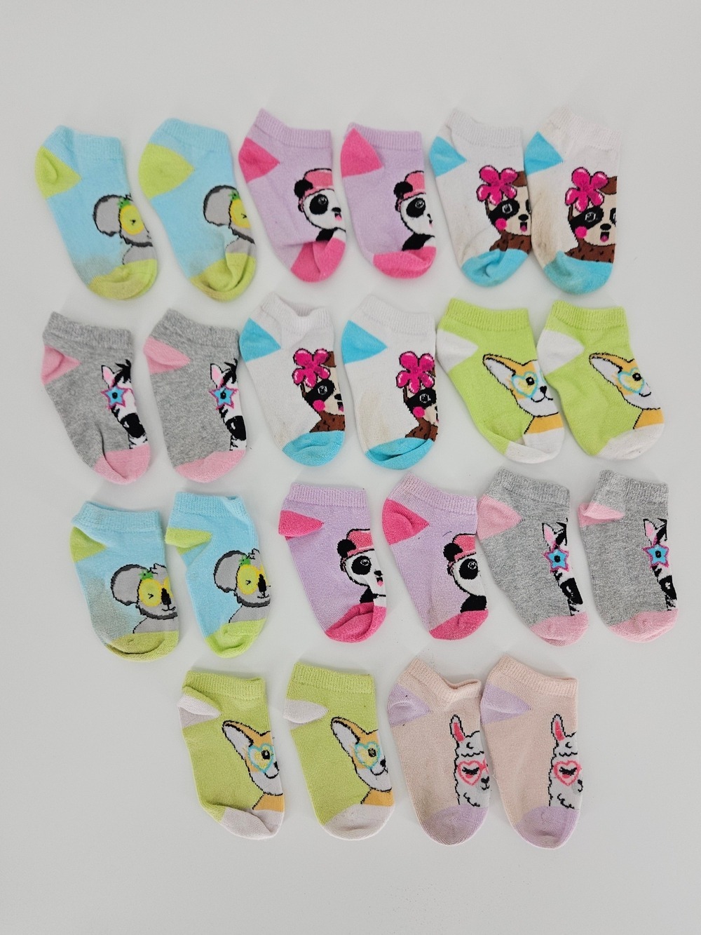 5/$25 Toddler Girls Animal No Show Socks Lot of 11 Pairs Koala Panda Llama Corgi